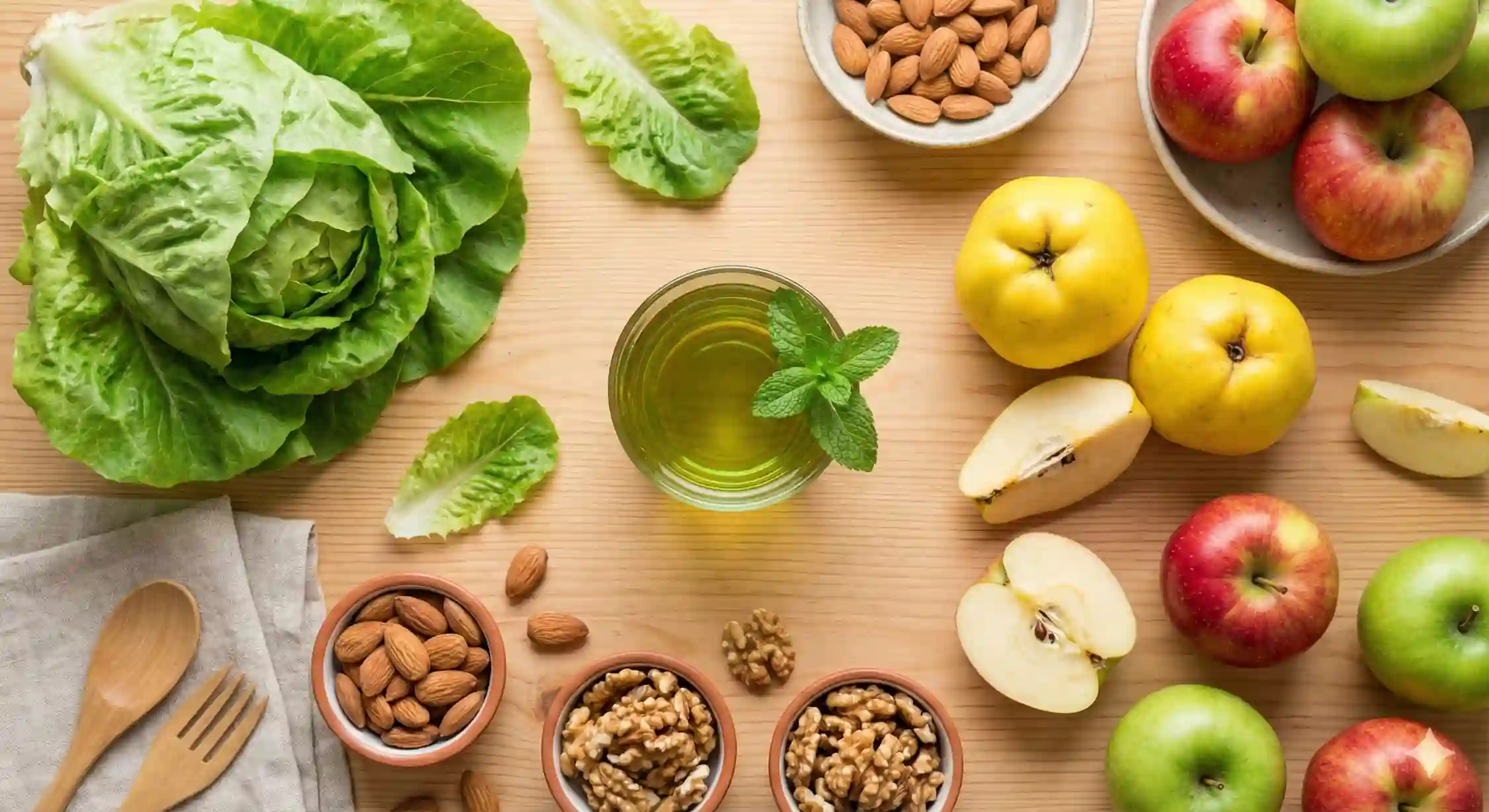 مواد غذایی مفید برای کاهش اضطراب و درمان پانیک شامل کاهو و سکنجبین.