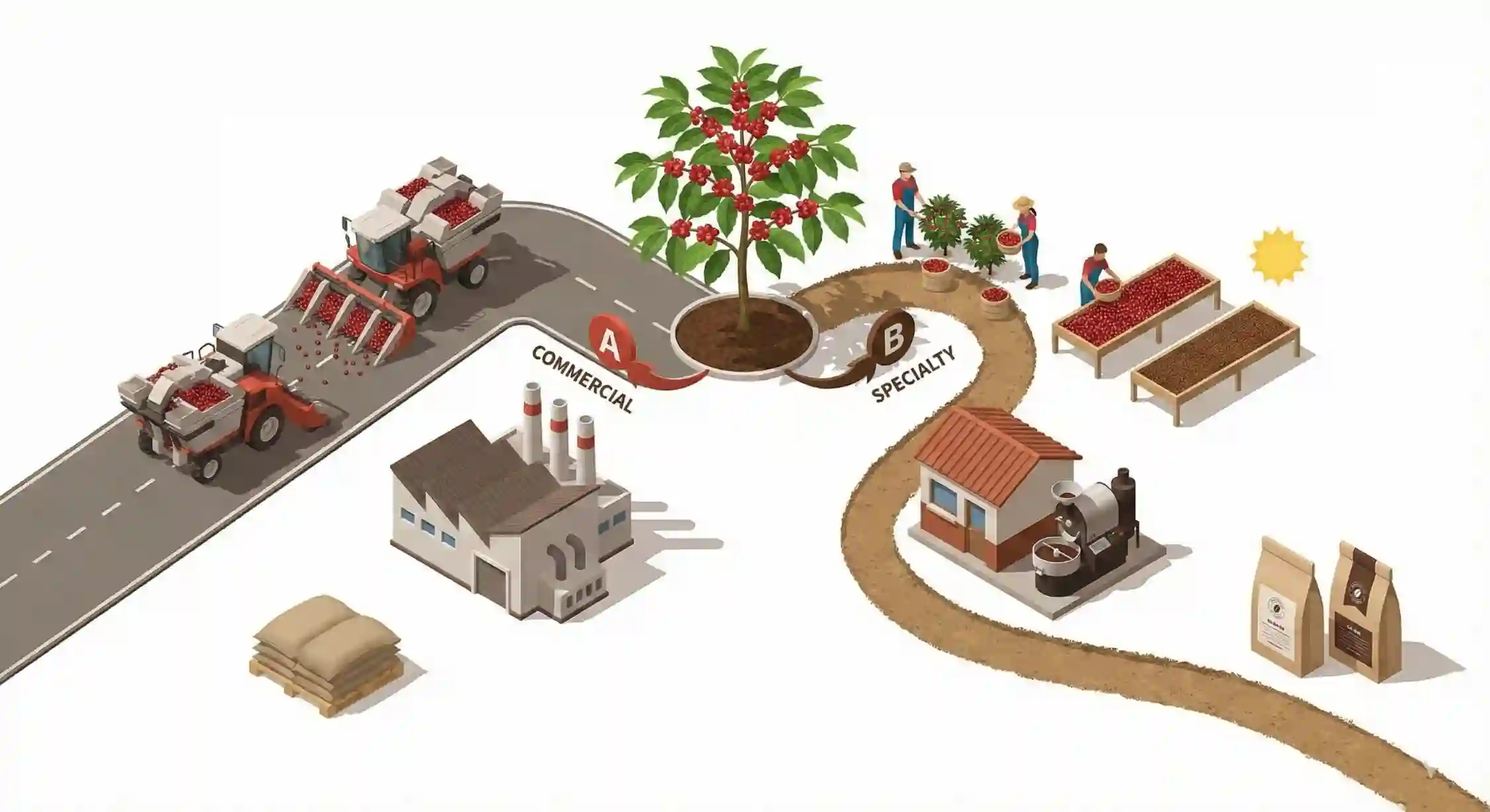 تفاوت فرآیند تولید قهوه تجاری و قهوه تخصصی اسپشیالتی.